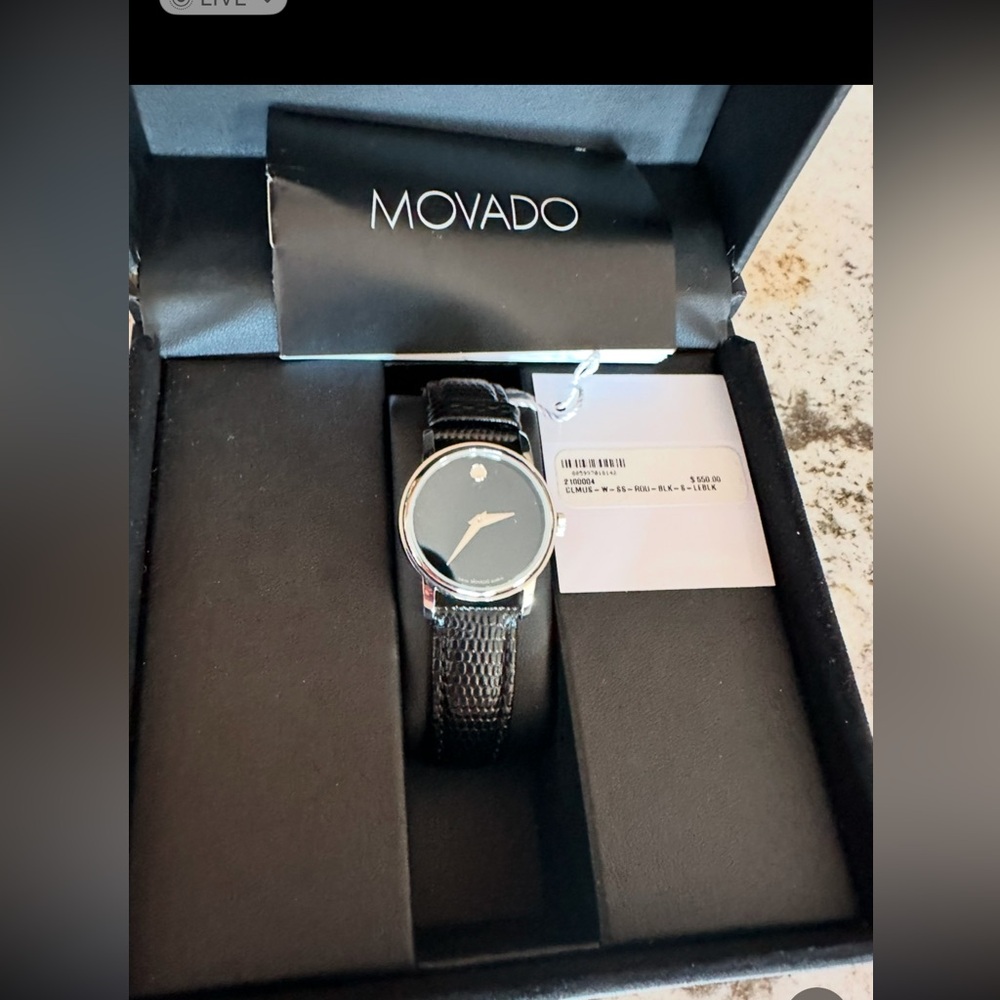 Movado Swiss Quartz Alligator Museum Watch Black Leather New in box - Picture 10 of 13